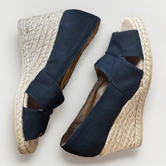 (7.5) GH BASS & CO "ANDI" Peep Toe Black Canvas Espadrille Shoes - Picture 4 of 9